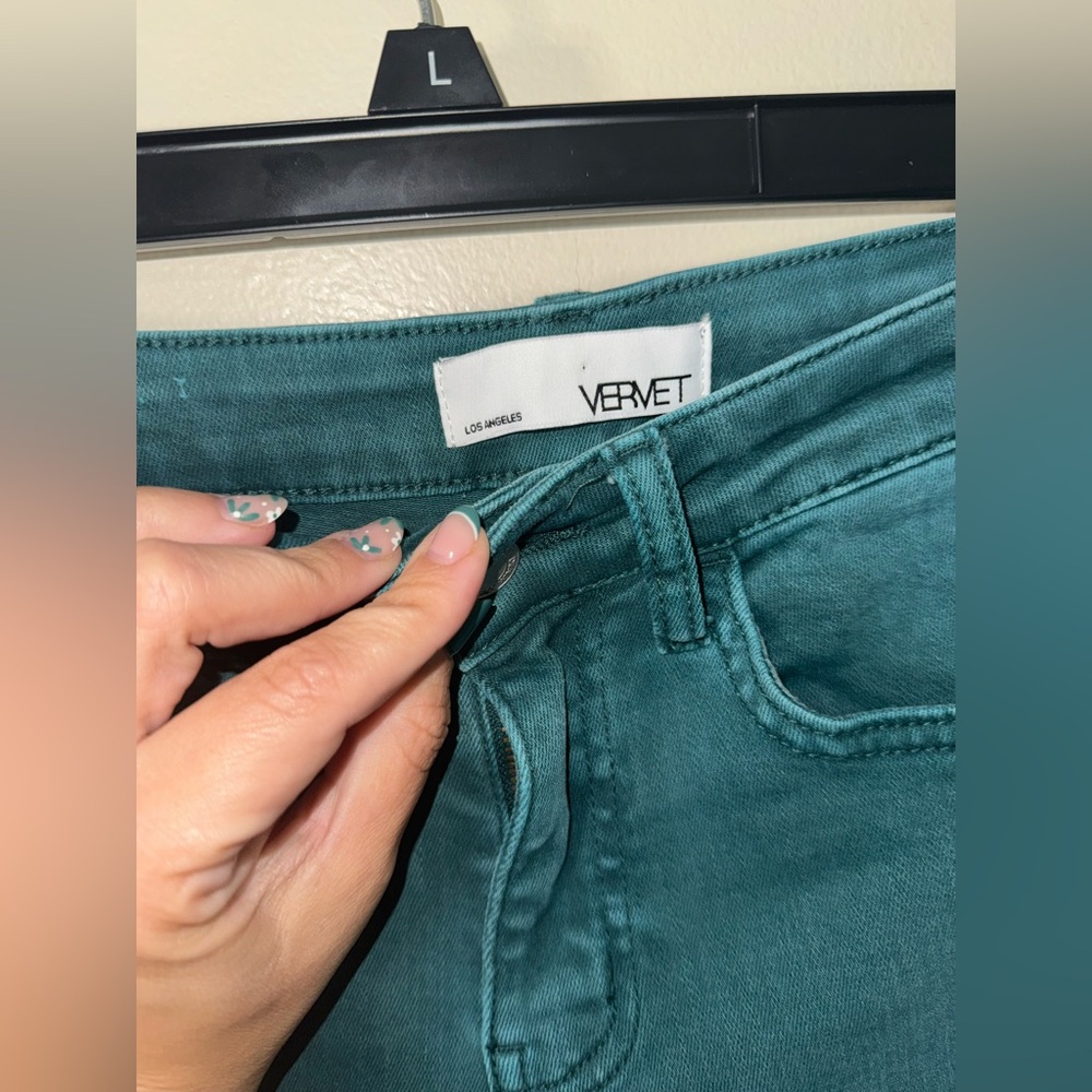Vervet Teal Raw Hem Denim Jeans - Picture 3 of 6